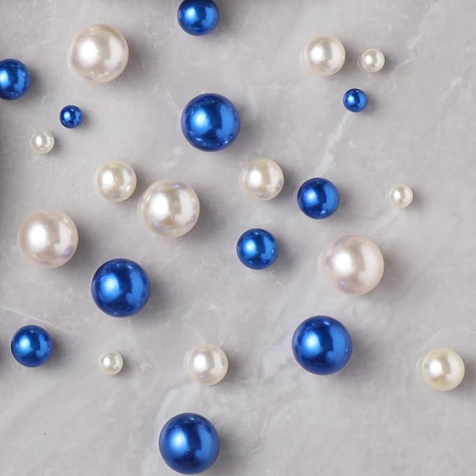 200 Pcs Vase Filler Beads White and Blue Pearl Beads for Vase No Hole Pearls for Centerpieces Vases Home Table Party Decor DIY Wedding 8/14/20mm