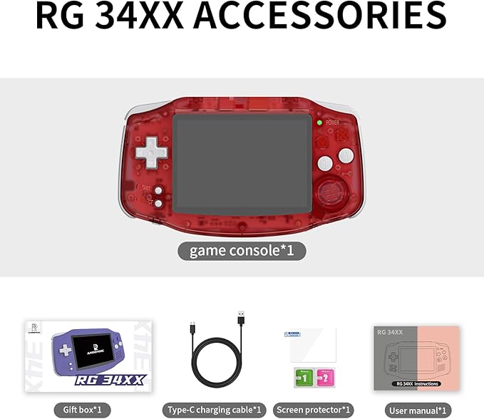 RG34XX Retro Handheld Game Consoles RG34XX Classic Retro Gaming Console 32+64G Card Preloaded Games 5000+ rg34xx Portable Gaming Console Linux 64-bit 3500mAh Battery WiFi Bluetooth HD and TV Output red