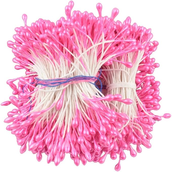 HAHIYO 700Pcs 3mm Dark Pink Pearl Double Head Flower Stamen Pistil - Handmade Artificial Pearlized Floral Pollen for Flower Making, Scrapbook Decoration