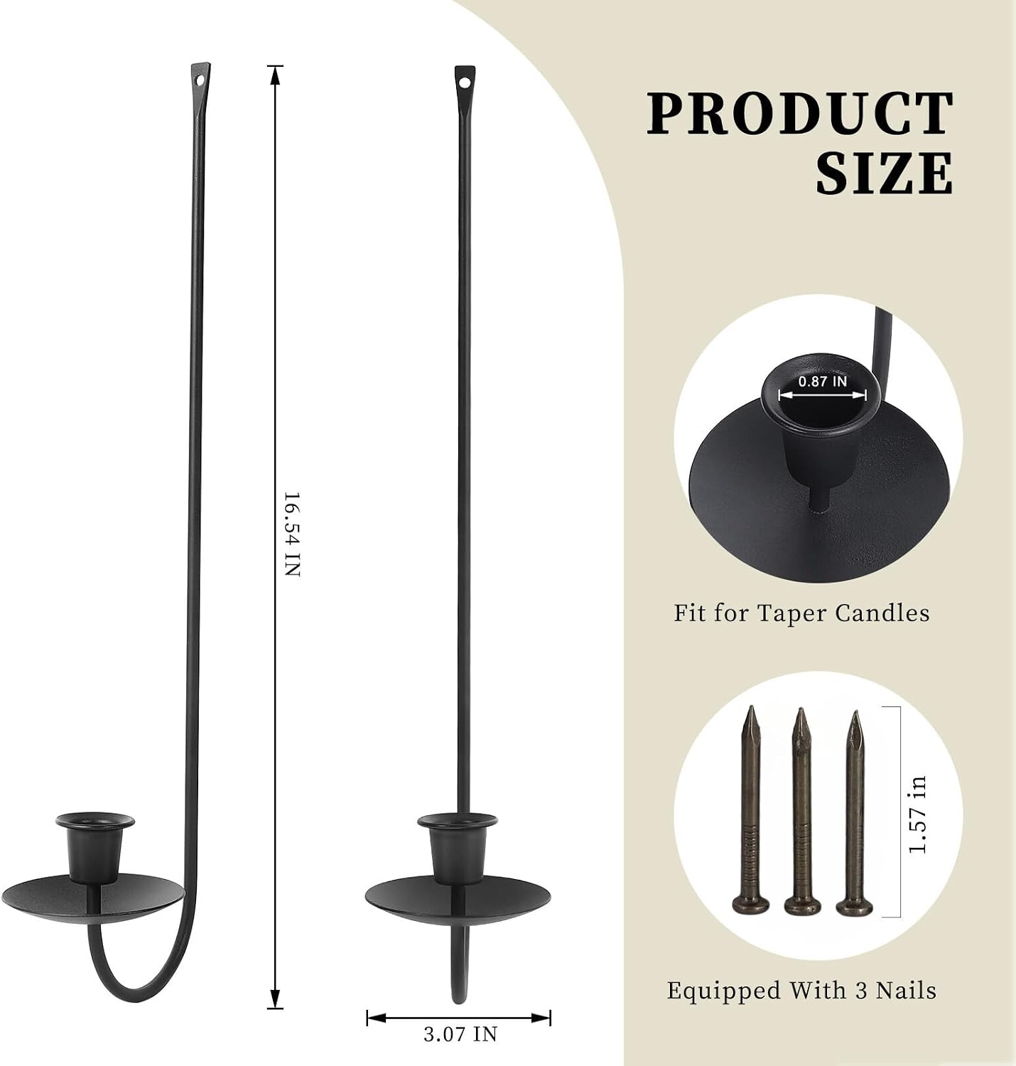 Batoslee Wall Candle Holder Set of 2, Black Metal Wall Mount Candle Sconces | Stylish Candlestick Holders, Modern Flameless Candle Stick Holder, Wall Decoration for Fireplace, and Christmas Decor