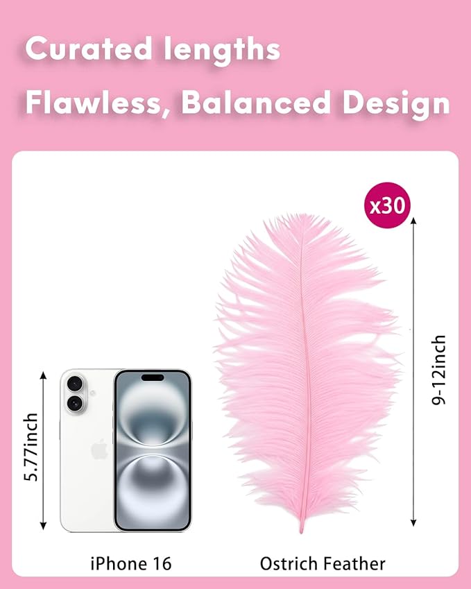 NEWONG 30pcs Light Pink Ostrich Feathers Natural Bulk 9-12inch(23-30cm) Vase Craft Wedding Home Party Centerpieces Christmas Day coquettish Valentine's Day Decoration
