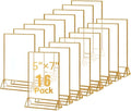 16 Pack Gold Acrylic Sign Holder, 5x7 Inch Picture Frames Wedding Double Sided Display Clear Sign Holders Stand Desktop Table Menu for Wedding Party Restaurant
