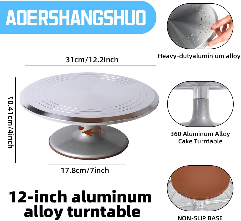 78PCS Cake Supplie With 12Inch Aluminum Alloy Rotating Cake Stand Turntable | For Cake Decorating With Steel Icing Scrapers,Piping Tips and Bags,Cake Leveler,Icing pen,Pie server,Spatula
