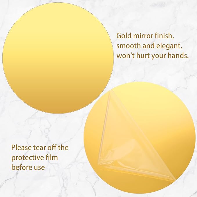 Thyle 6 Pcs 10 Inch Acrylic Round Mirrors for Tables Centerpieces Circle Mirrors Candle Plates for Wall Wedding Table Centerpieces for Baby Shower Party, Thickness 1 mm (Gold)