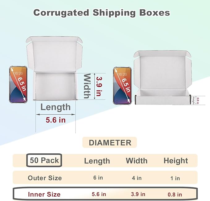 MEBRUDY 6x4x1 Inches Shipping Boxes Pack of 50, Small Corrugated Cardboard Box for Mailing Mailer Packing, White