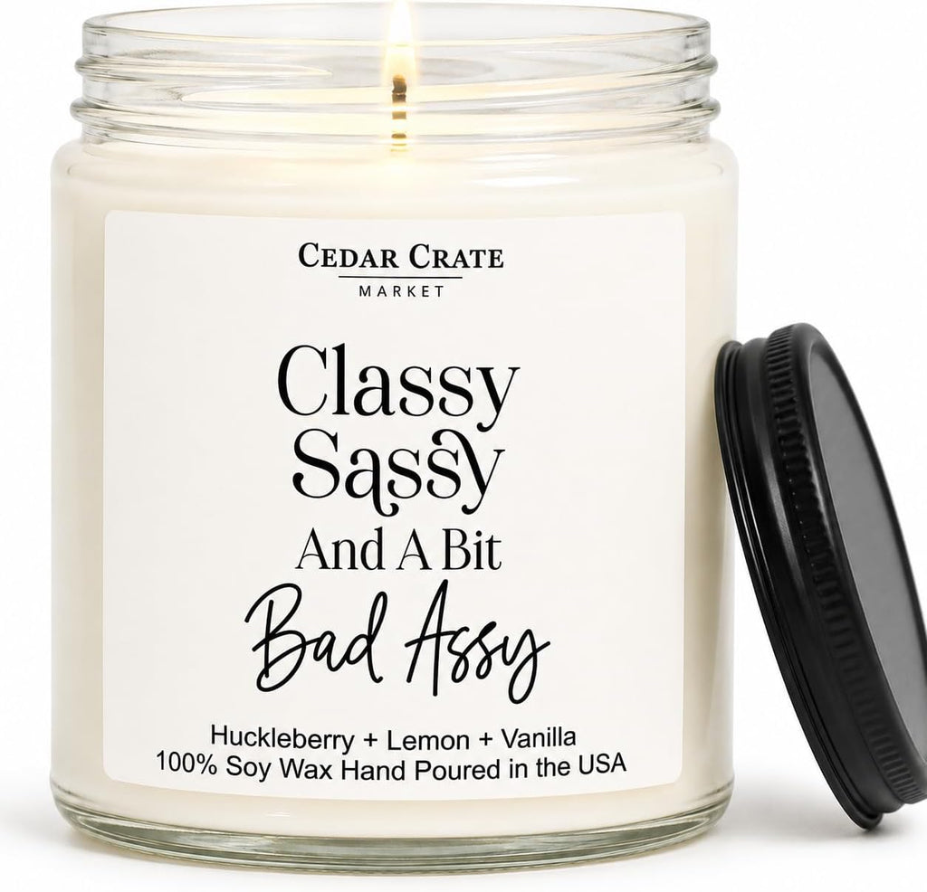 CEDAR CRATE MARKET - Funny Candles for Women Adult Humor - Classy Sassy - Best Friend Birthday Gift for Who Have Everything, Retirement, Woman Coworker, Girlfriend, 100% Soy Wax, Handmade in USA