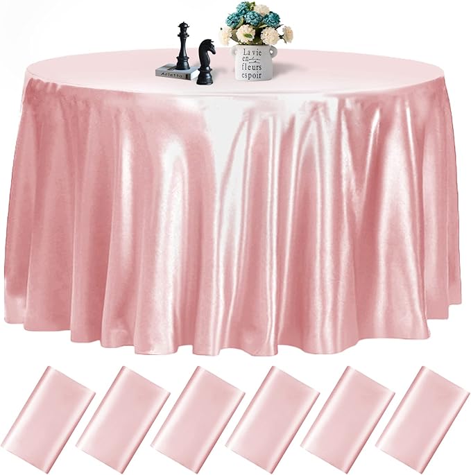 fani 6 Pack 108 Inch Rose Gold Round Tablecloth - Premium Silky Satin Tablecloth Overlay Smooth Fabric Table Cover Linens, Table Decoration for Wedding Party Banquet Events Restaurant Kitchen Dining