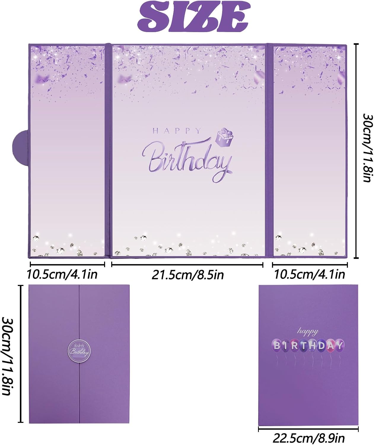 Crenics Purple Happy Birthday Decorations, Creative Birthday Guest Sign in Book Alternative, Birthday Signature Book 12" x 18", Great Birthday Gifts for Women or Girls