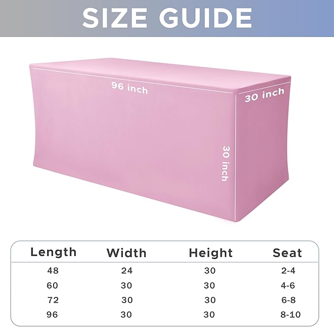 Nasitos Pink Fitted Table Covers Stretch Spandex - 96 x 30 Inch - 2 Pack Rectangle Table Clothes for 8 Foot Folding Tables, Fabric Tablecloths for Parties, Trade Show, Craft Show, Birthday