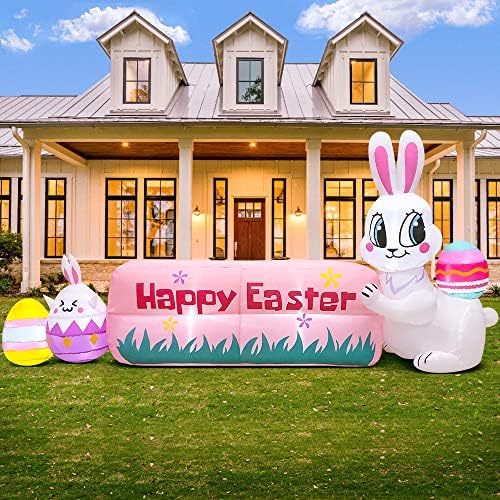 8ft easter inflatables bunny outdoor decoration with happy showing dimensions