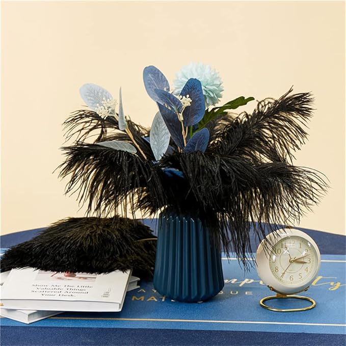 NEWONG 30pcs Black Ostrich Feathers Natural Bulk 9-12inch(23-30cm) Vase Craft Wedding Home Party Centerpieces Christmas Day Decoration