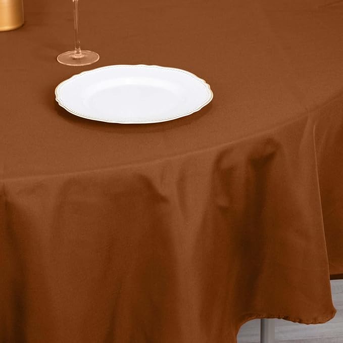 Efavormart Round Tablecloth, 90 Inch Stain & Wrinkle Resistant Washable Table Cloth, Decorative Polyester Fabric Table Cover for Banquet, Wedding, Dining- Brown