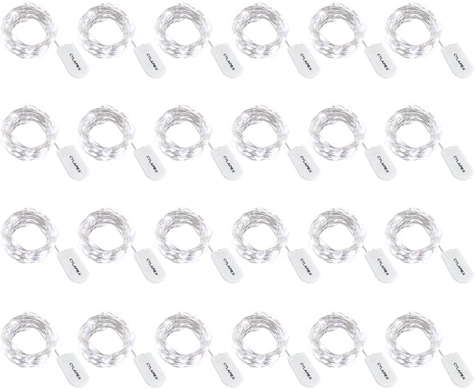 CYLAPEX Pack of 24 Cool White Fairy Lights String Battery Operated Fairy Lights, 3.3ft 20 LEDs Firefly Lights Silver Coated Copper Wire Lights for DIY Decor Christmas Decoration Costume