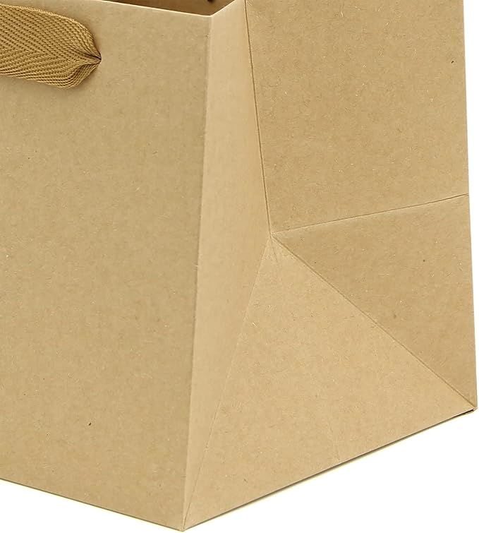Kraft Paper Gift Bag Small Square Bottom Kraft Paper Bags with Handles (Natural Kraft, 6 x 6 x 6 in, 10 CT)