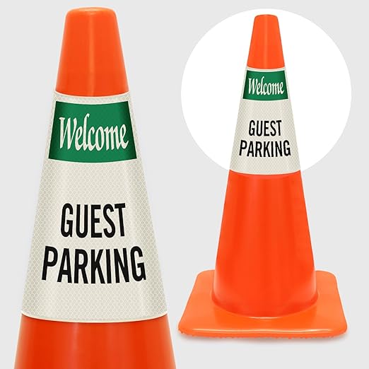 SmartSign 6-Pack "Welcome - Guest Parking" Reflective Cone Message Sleeve Collar, 360-Degree Visibility, Non-Adhesive Vinyl Signs for Traffic Safety Cones, 3-Side Print [Cone Not Included]