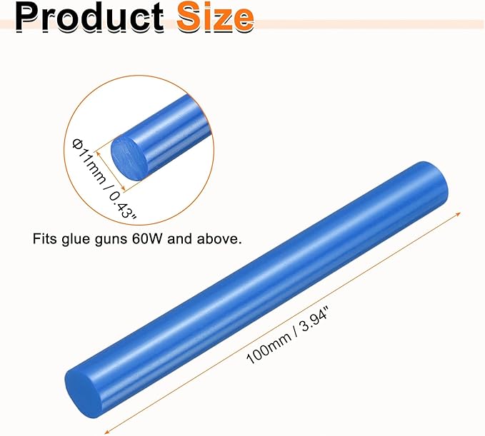 HARFINGTON 10pcs Hot Glue Sticks 0.43" Dia x 3.94" Long EVA Mini Hot Melt Adhesive Glue Stick for Hot Melt Gun Wood Plastic Glass Flowers Fabrics Foam, Blue