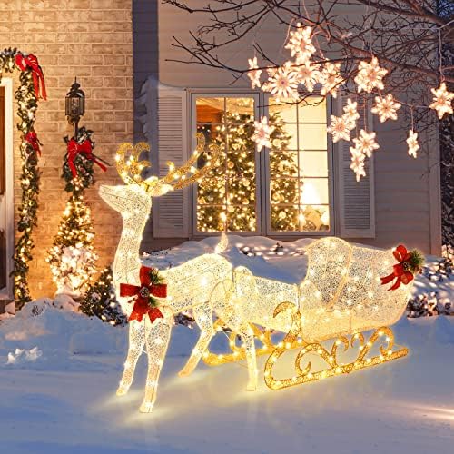 tangkula 6 ft christmas lighted reindeer & santa’s shown in use