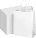 bagmad 100Pcs Pack 8x4.75x10 inch Medium White Kraft Paper Bags with Handles Bulk, Gift Bags, Craft Grocery Shopping Retail Birthday Party Favors Wedding Sacks Restaurant Takeout, Business (100)