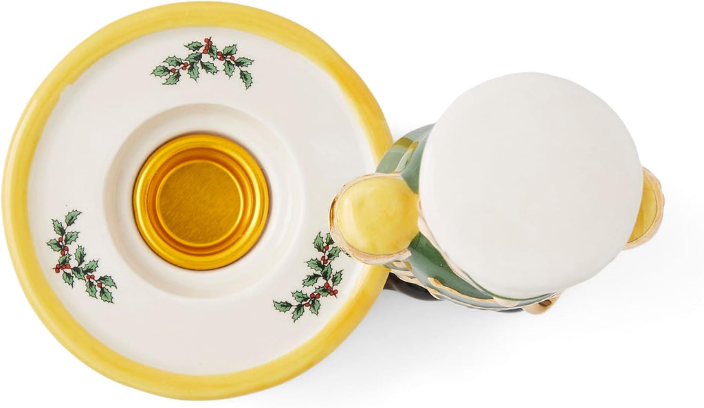 Spode Christmas Tree Nutcracker Candle Holder, 7" Festive Holiday Decoration - Christmas Traditions Home Decor, Earthenware Candle Holder for Tealight Candles - Unique Christmas Centerpiece (Green)