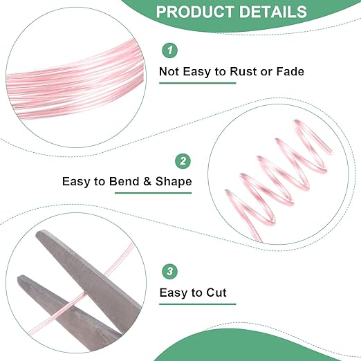 1 mm/18 Gauge Copper Wire for Jewelry Making, 5.2FT Copper Beading Craft Wire for Jewelry/Weaving/DIY Crafting/Planting, Color-Retaining [1.6M, Rose Gold]