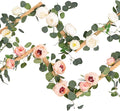 Floweroyal 2 Pack Artificial Flower Garlands 11.2FT Eucalyptus Garlands with Flowers 8 Head Peony Flower Vine Faux Floral Garland for Wedding Arch Table Wall Backdrop Wreath Decoration. (Pink & White)