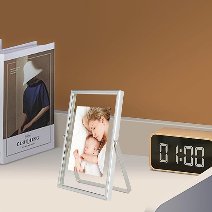 Silver Floating Frame (4"x6", Vertical), For Picture 3.5x5, 2x3, 1x2, Mini Desktop Photo Frame, Classy Gift For Festival, Wedding, Home or Office Décor…