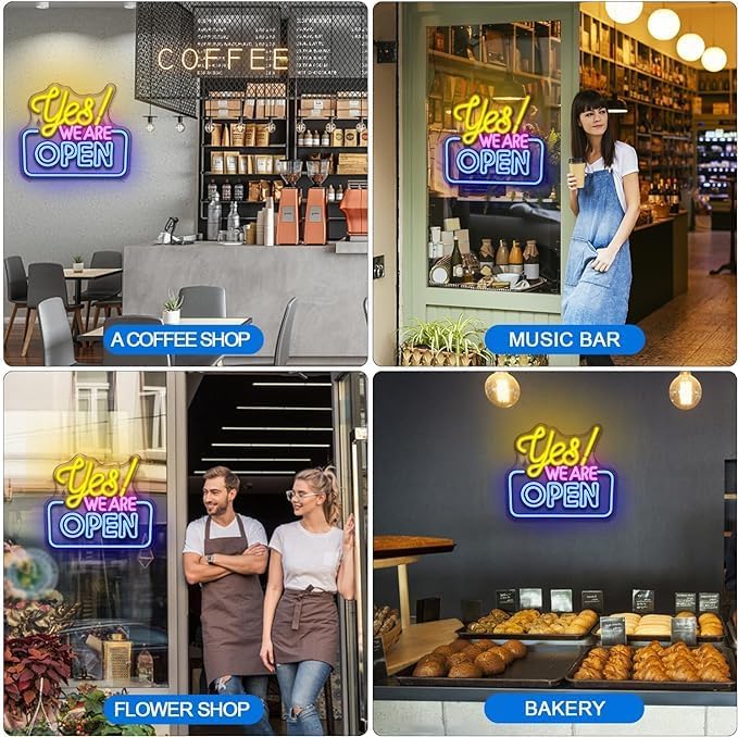 Ineonlife Open Neon Signs,Bright Led Light High Visibility Advertisement Board Electric Display Sign Walls Window Door Bar Shop Coffee Salon Hotel Store(USB Powered/13.4 * 11.8 in)