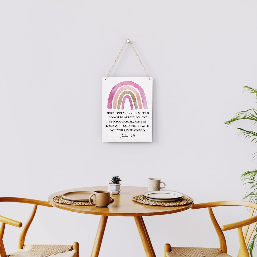 Inspirational Boho Scripture Wall Art Bible Verses Joshua 1:9 Wooden Hanging Sign Prayer Room Decor Religious Gift Christian Wall Decor for Home Office Bedroom Baby Boys Girls Room Nursery 8x10 Inches