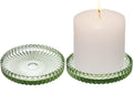 2 Pack Glass Pillar Candle Holders 4 Inch Ribbed Edge Design Decorative Candle Plate with Serrated Edges Clear Green Display Stand for Wedding Home Decor Table Centerpieces