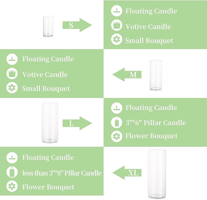 Glasseam Cylinder Vases Set of 12, Hurricane Candle Holder Clear Different Sizes, Modern Glass Cylinder Vase, Glass Vases for Centerpieces for Home Decor Wedding Centerpieces, Events, 4''+ 6''+7.8''