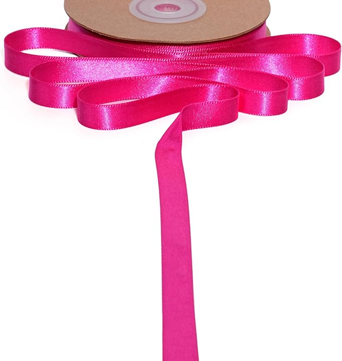 LaRibbons Hot Pink Satin Ribbon 3/8 Inch 25 Yards Luxury Double Faced Hot Pink Ribbon for Gift Wrapping Pink Breast Cancer Ribbons Flower Bouquet Crafts Wedding Party Christmas Decoration