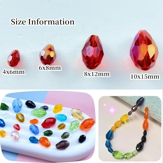 50pcs 10x15mm Teardrop Crystal Glass Beads Vertical Hole Faceted Glass Teardrop Spacer Beads for Bracelets Necklace Earring DIY Jewelry Making Craft(Red AB)