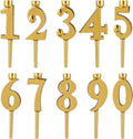 10 Pieces Number Candle Holder Set 0-9 Number Cake Topper Decorations Digital Happy Birthday Cake Candle Holders Set Reusable Stainless Steel Party Supplies(Gold)