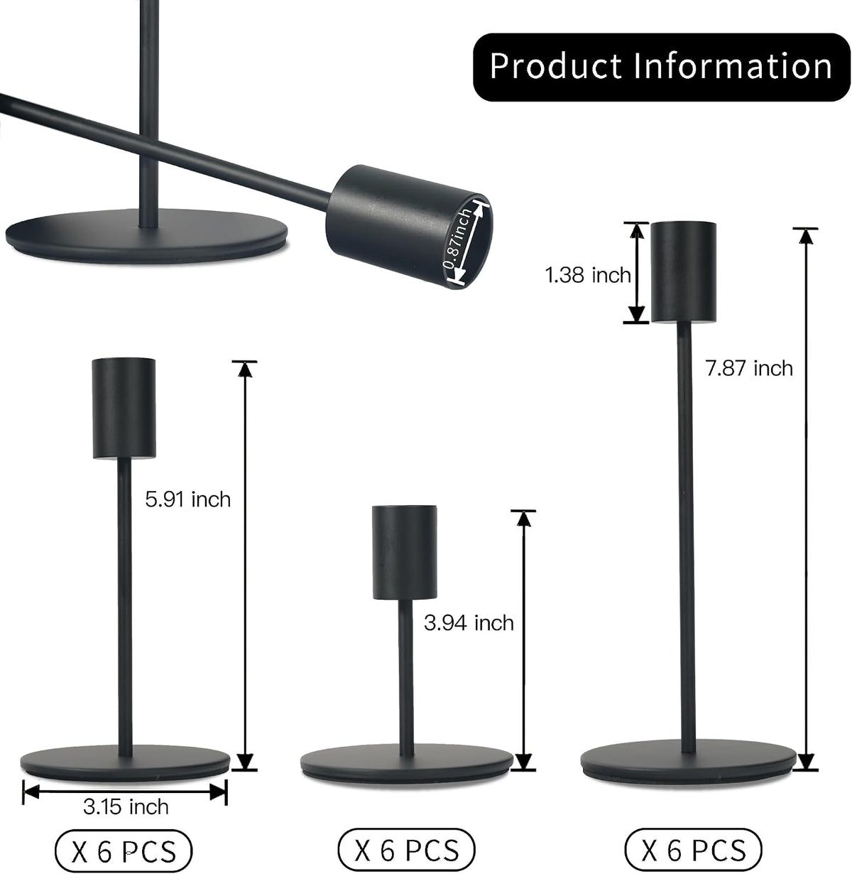 Black Candlestick Holders Set of 18, Bulk Decorative Metal Candelabra Fits 0....