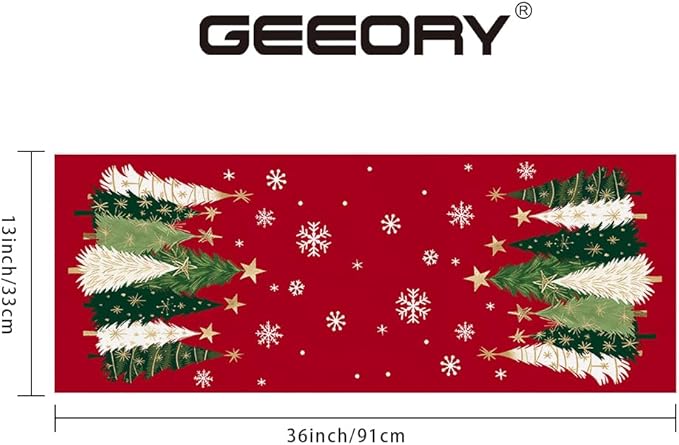 GEEORY Christmas Table Runner 13x36 Inch, Xmas Trees Snowflakes Holiday Decorative Farmhouse Table Decoration for Kitchen Dinning, Indoor Outdoor Dinner Party Decor (Red) GT150-36