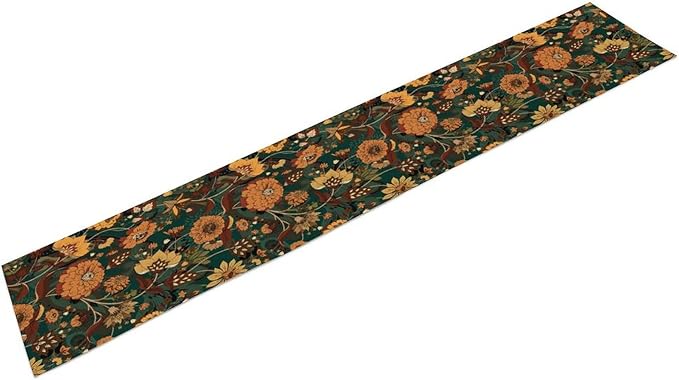 Orange Boho Floral Table Runner, Vintage Bohemian Home Kitchen Table Decoration for Birthday Party Picnic Decoration 13x108 Inch 1PCS