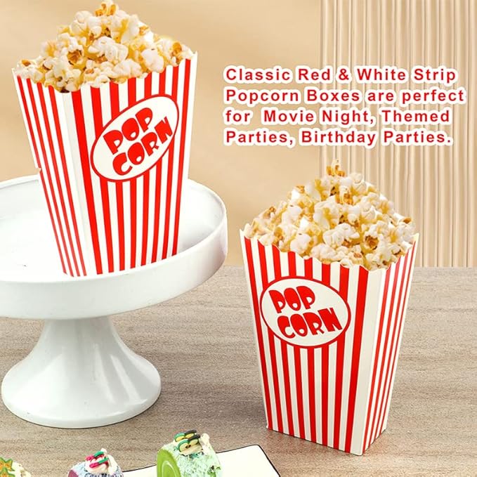 100 Pcs Small Popcorn Boxes for Party 5.5 Inches Tall Red & White Striped Popcorn Bags Mini Popcorn Buckets & Popcorn Bowl for Movie Theater, Home, Carnival Decorations (100)