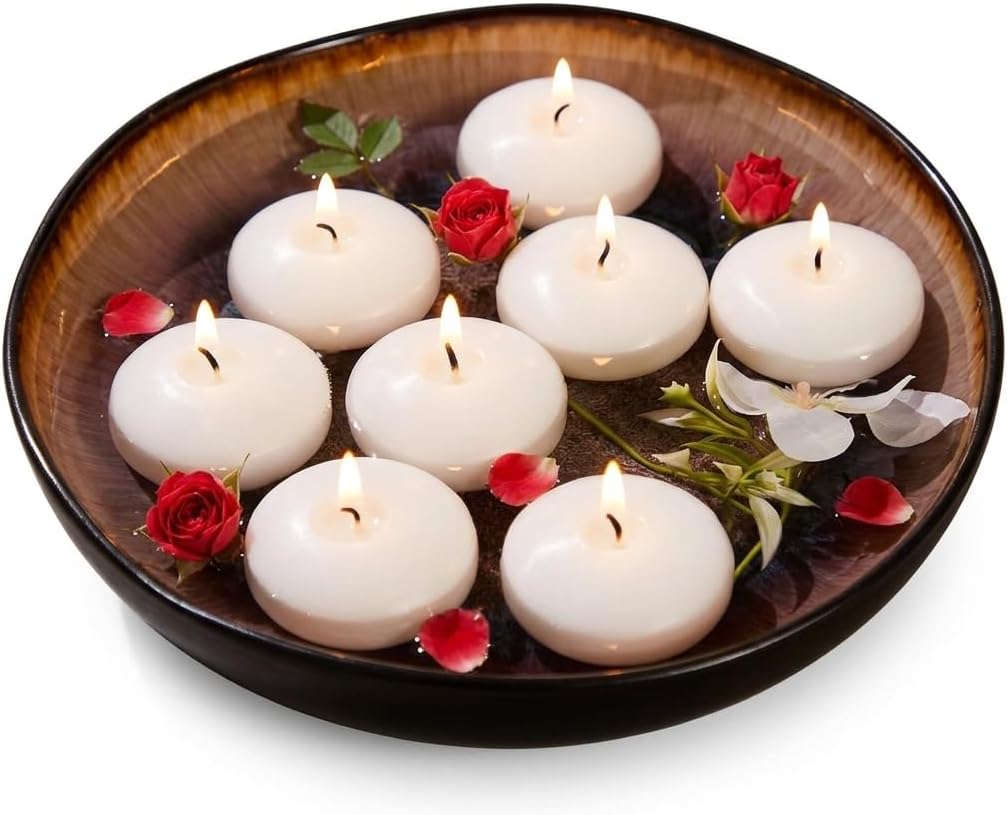 12 Pack Floating Candles- White 2 Inch Round Unscented Floating Candles for Wedding Centerpieces, Parties, Vase Fillers and Bath Tub