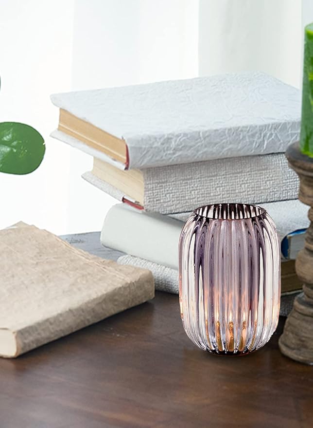 Serene Spaces Living Smoke Grey Optical Glass Votive Holder, Perfect for Weddings and Home Décor, Measures 5" Tall and 3.5" Diameter