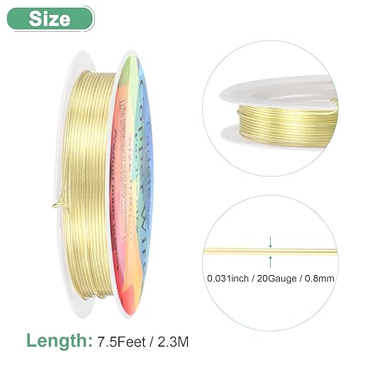 0.8 mm/20 Gauge Copper Wire for Jewelry Making, 7.5FT Copper Beading Craft Wire for Jewelry/Weaving/DIY Crafting/Planting, Color-Retaining [2.3 M, Light Golden]