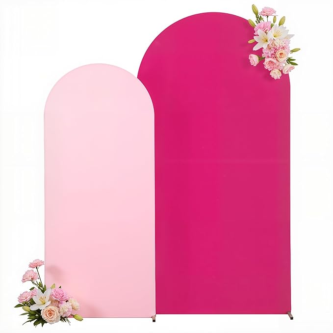 7.2FT 6FT Arch Backdrop Cover for Wedding, Set of 2 Stretchy Spandex Fitted Arch Stand Cover for Baby Shower, Birthday Party Decor, Chiara Backdrop Cover with Double-Sided Design(Pink, Hot Pink)