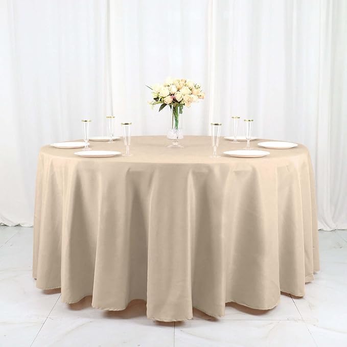 Efavormart Round Tablecloth, 120 Inch Stain & Wrinkle Resistant Washable Table Cloth, Decorative Polyester Fabric Table Cover for Banquet, Wedding, Dining - Nude