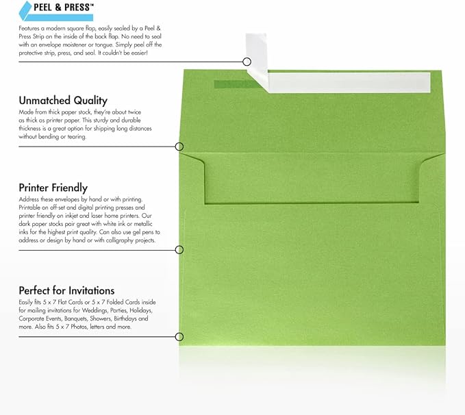 LUXPaper A7 Invitation Envelopes | Peel & Press | 5 1/4" x 7 1/4" | Fairway Metallic | 80lb. Text | 250 Qty