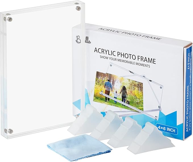 Boxalls 4x6 Inches Acrylic Picture Frames- 5 Pack, Desktop Frameless Photo Frames with Magnetic, Double Sided Transparent (5 Pack)