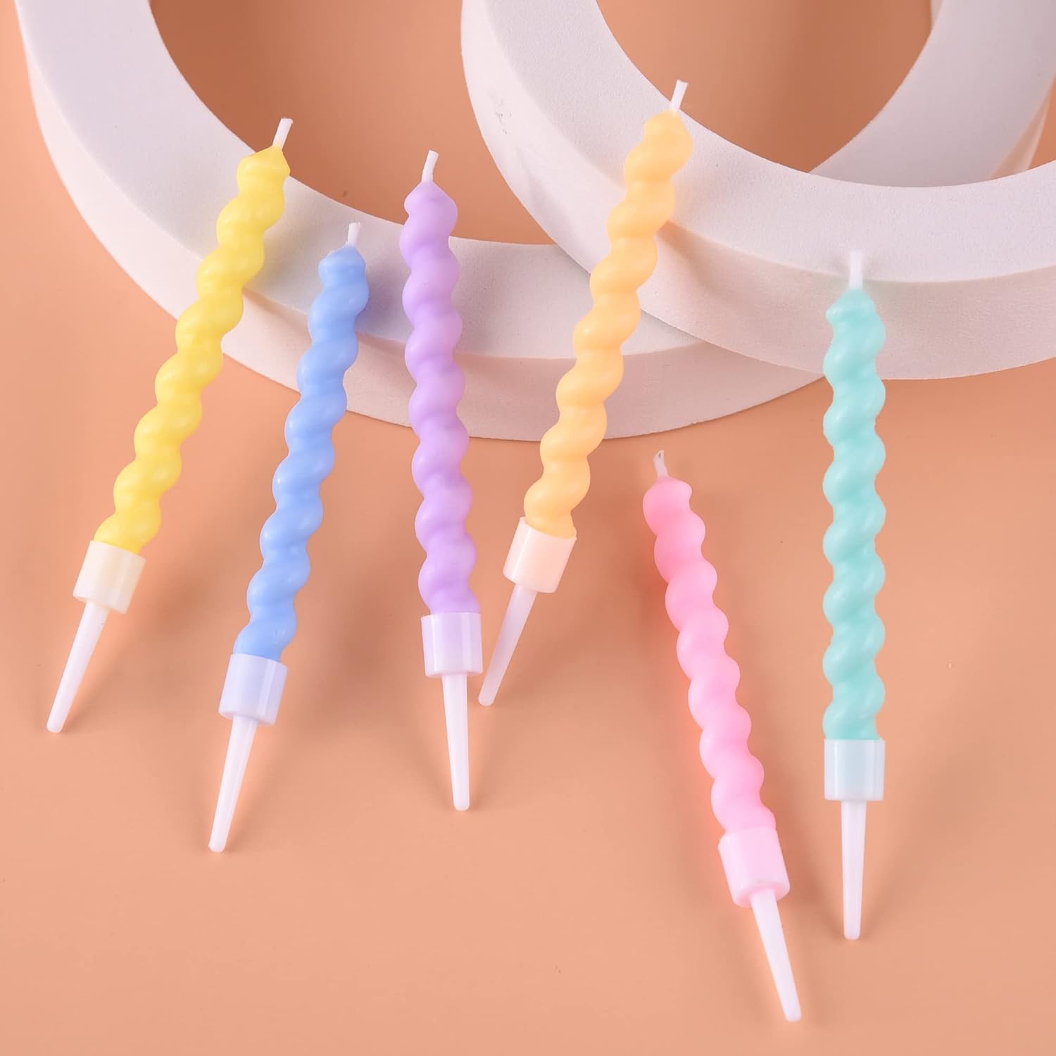 PHD CAKE 24-Count Rainbow Spiral Birthday Candles with Holders, Party Candles, Cake Candles