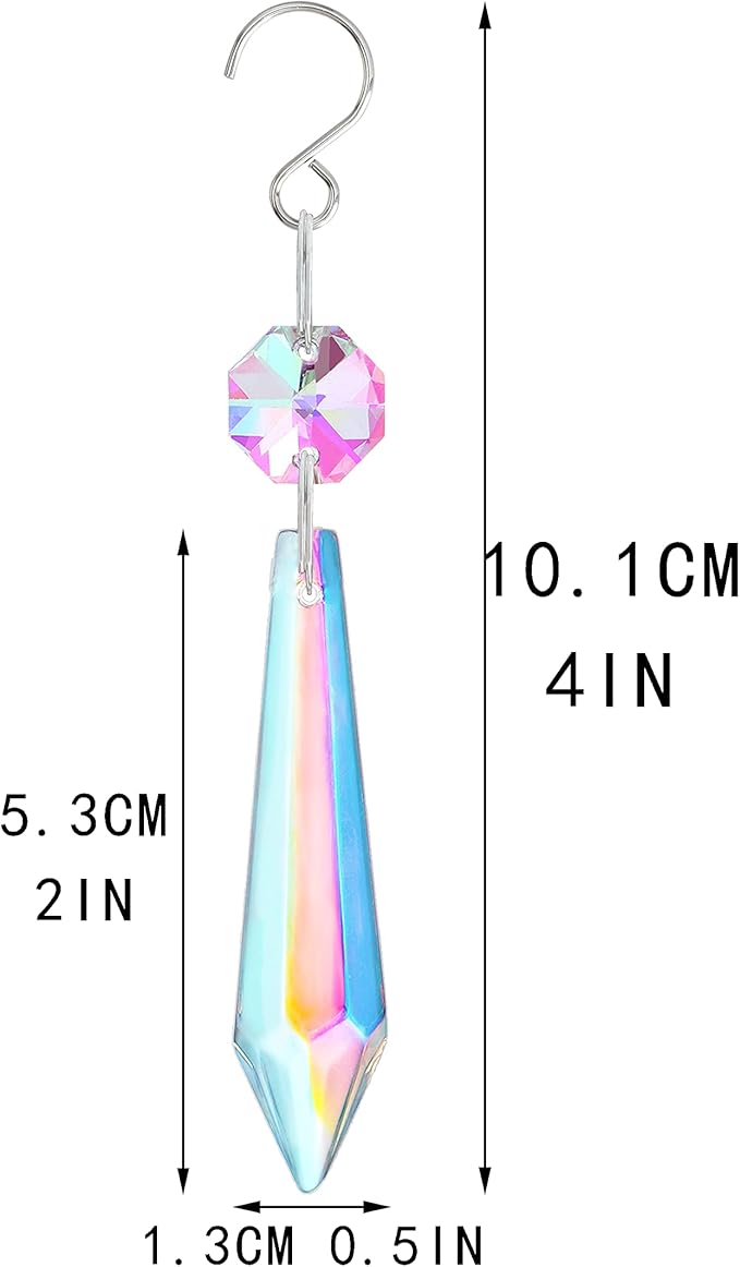 20PCS Chandelier Icicle Crystal Prisms Suncatcher,55mm Chandelier Crystals Replacement, AB Colors Crystals for Chandeliers with Hooks for Windows Wedding Lamp Decoration