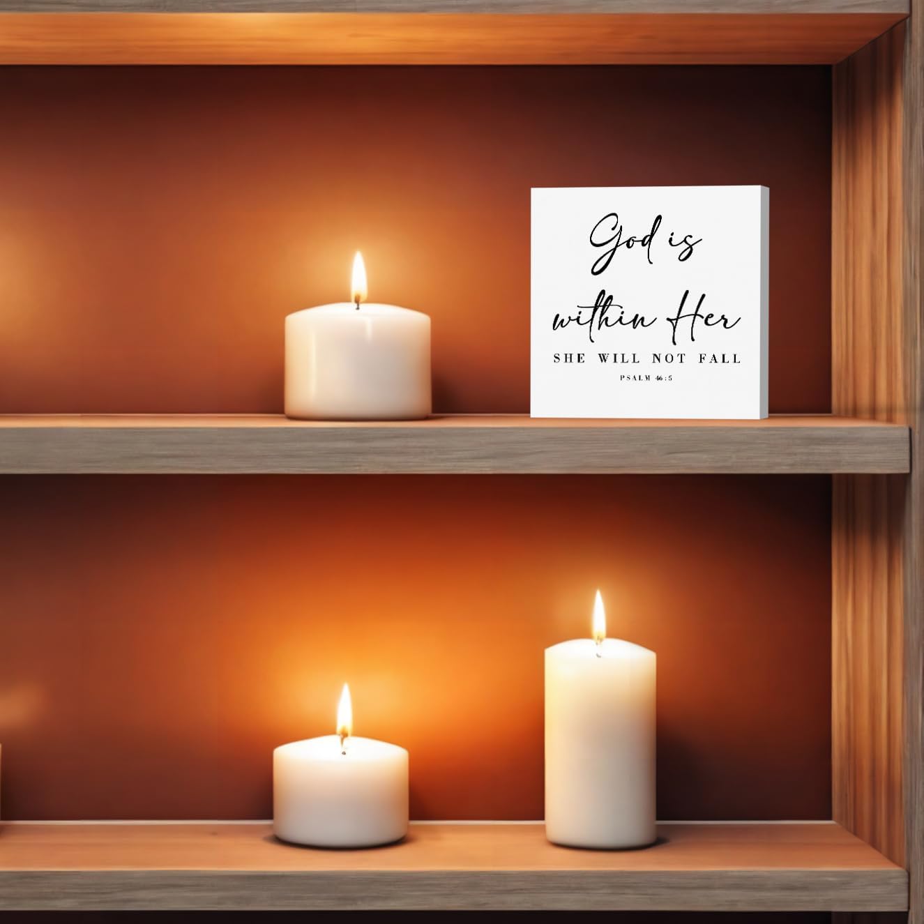 God Is Within Her Bible Verse Artwork Wooden Box Sign Rustic Farmhouse Style Psalm 46:5 Christian Wood Block Plaque 5 X 5 Inches Home Office Desk Sign Decor for Gifts
