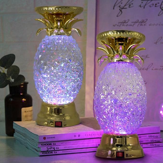 YAKii 9.5" Pineapple LED Color Changing Shine Lamp,Swirling Water Waves Lamp Kid Safe Battery/USB Cable Operated,Table Lamp Candle Holder Table Decoration Gold