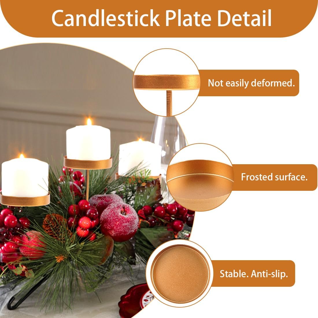 Gold Candle Holders Set of 4, 8 cm Christmas Advent Candlesticks, Candle Holders, Christmas Decoration, Metal Candle Holder, for Wreaths Garland Christmas Decoration