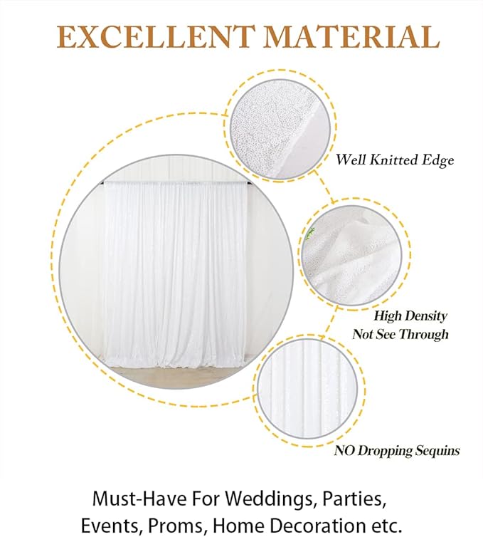 ShinyBeauty 4FTx7FT White Sequin Backdrop,Elegant Wedding & Party Decor,Sparkly Photo Background, Seamless Sequin Curtain | Perfect for Events